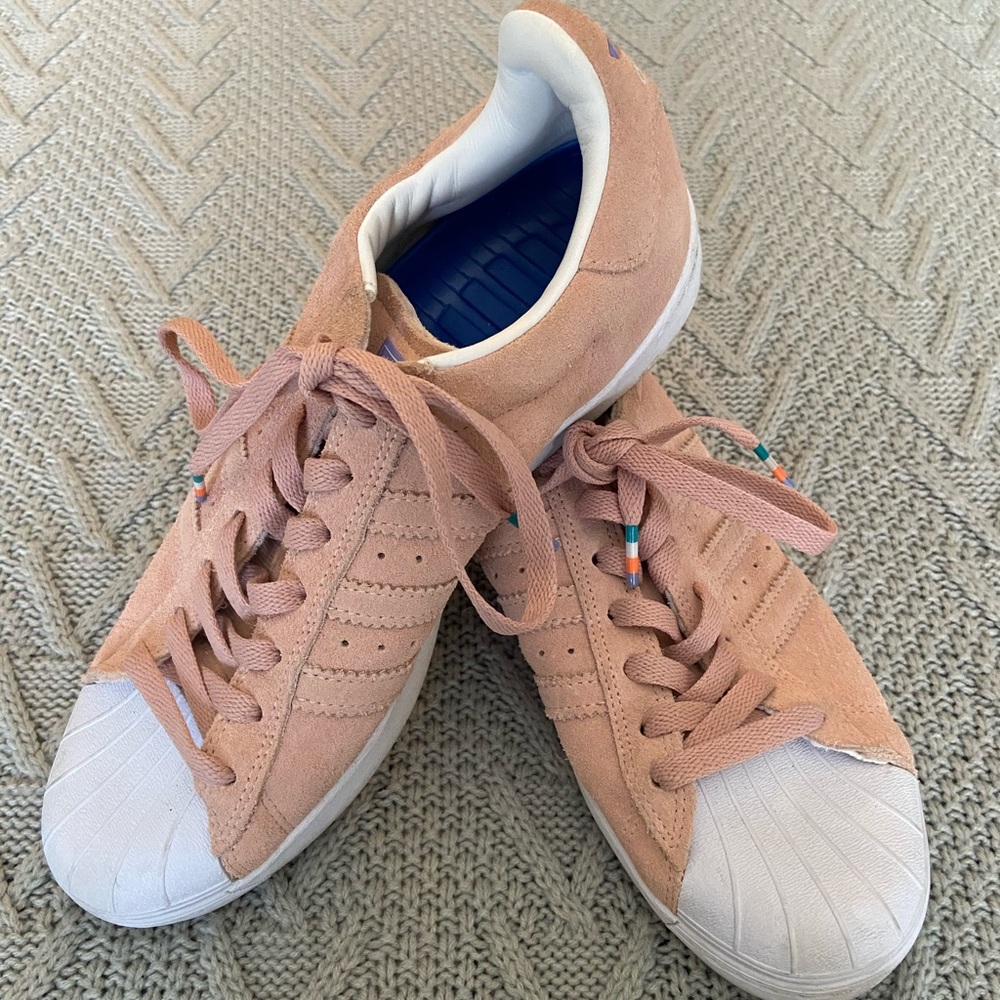 Adidas pink suede leather and rubber sneaker